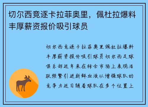 切尔西竞逐卡拉菲奥里，佩杜拉爆料丰厚薪资报价吸引球员